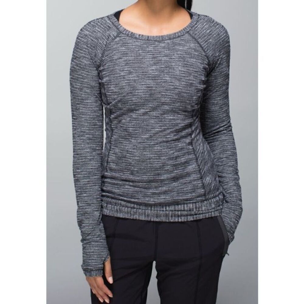 46 Lululemon Race Your Pace GRAY PIQUE seamless Long Sleeve TOP SHIRT sz 6